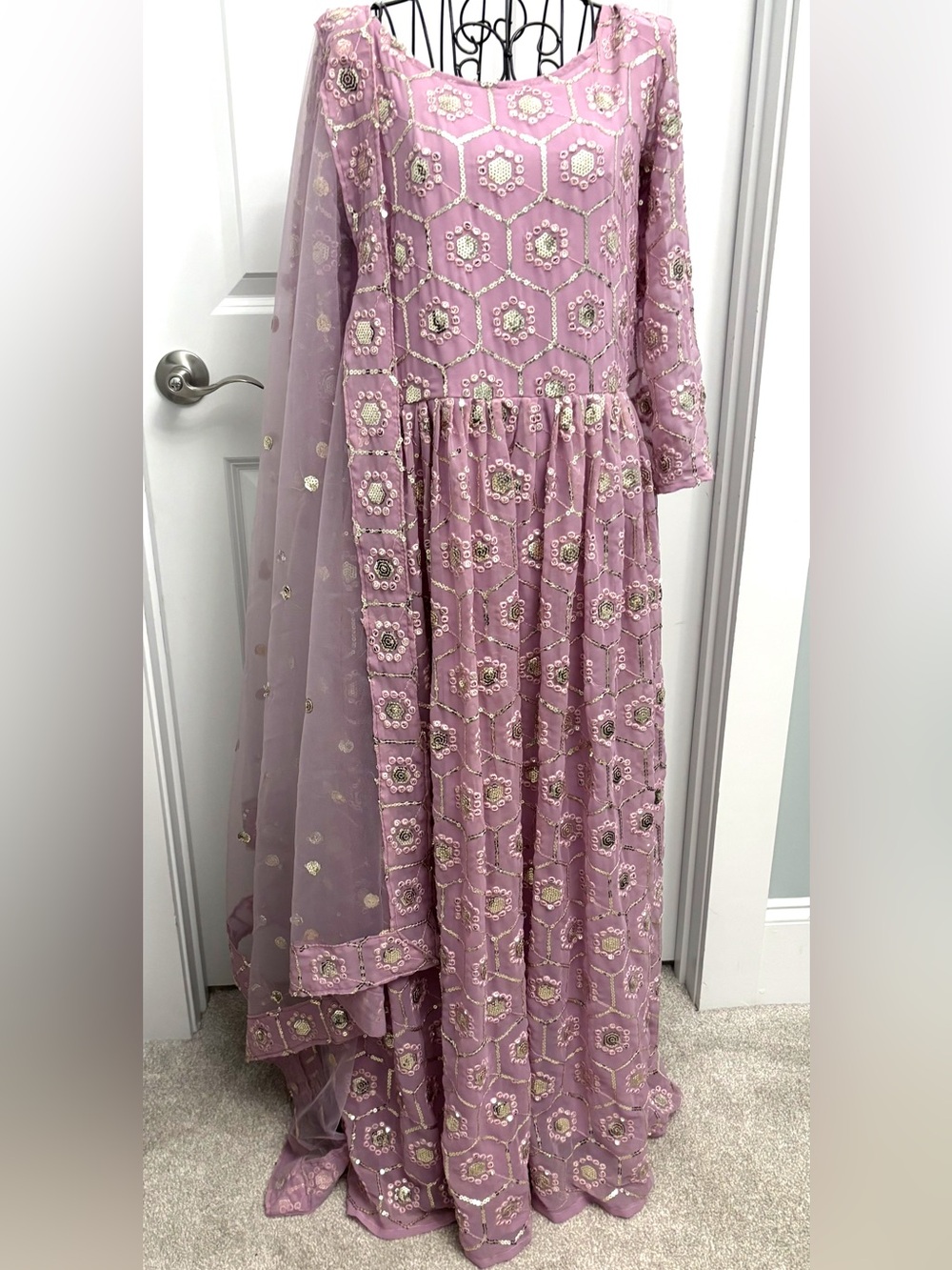 Embroidered Lavender Salwar, Anarkali gown, Kurta Dress with dupatta